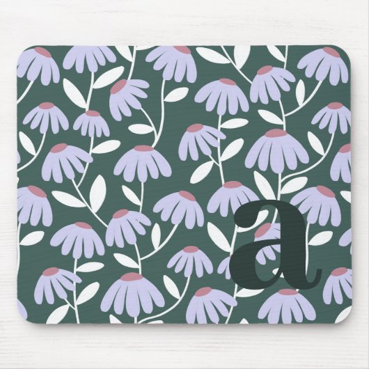 Monogram Letter Initiaal Groen Bloemmotief Muismat (Voorkant)
