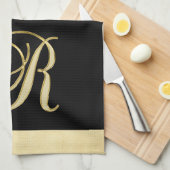 Monogram Letter-Initiaal R Gold Black Color Kitche Theedoek (Quarter Fold)