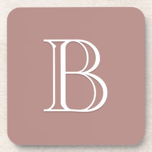 Monogram Letter Initiaal Roze Roos Blozen Neutraal Bier Onderzetter