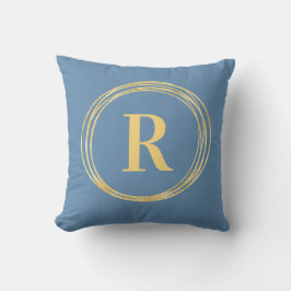 Monogram Letter-Initiaal Stustblauw goudcirkels Kussen