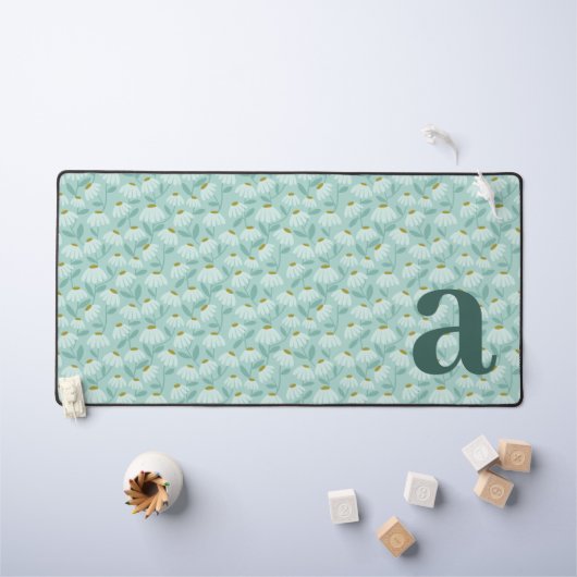 Monogram Letter Initiaal Tealblauw Bloemmotief Bureaumat (Kindertafel)