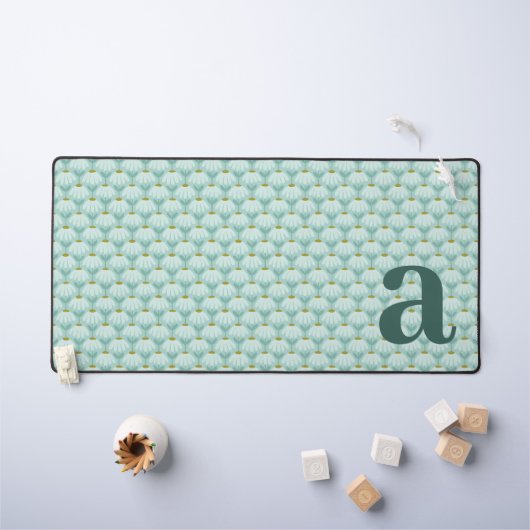 Monogram Letter Initiaal Tealblauw Vintage Bloemmo Bureaumat (Kindertafel)