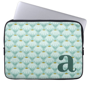 Monogram Letter Initiaal Tealblauw Vintage Bloemmo Laptop Sleeve