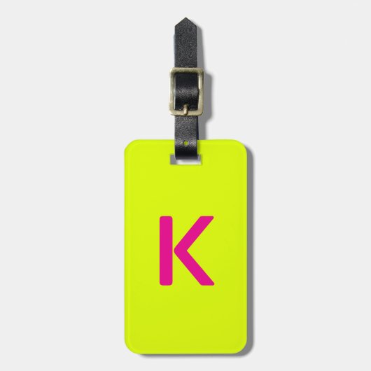 Monogram Letter Initialen Chartreuse Yellow Pink Bagagelabel (Voorkant verticaal)
