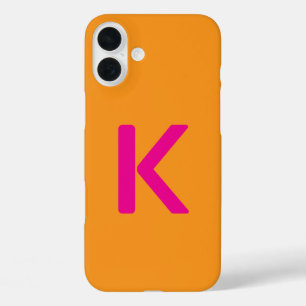 Monogram Letter Initialen Sinaasappel Roze Aangepa iPhone 16 Plus Hoesje