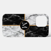 Monogram Letter iPhone Case Black White Marble (Achterkant (horizontaal))