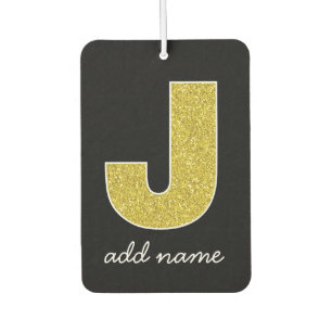 Monogram Letter J - Black en Fake Sparkle Glitter Luchtverfrisser