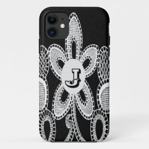 Monogram Letter J Bloem Zwart en Wit Kant Case-Mate iPhone Case