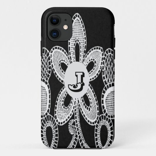 Monogram Letter J Bloem Zwart en Wit Kant Case-Mate iPhone Case (Achterkant)