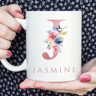 Monogram Letter J Floral Waterverf Coffee Mok