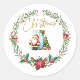 Monogram letter J, Kerstkrans w / Sinterklaas Ronde Sticker