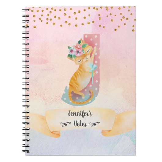 Monogram Letter J Kitten Girl Daily Diary Notitieboek (Voorkant)