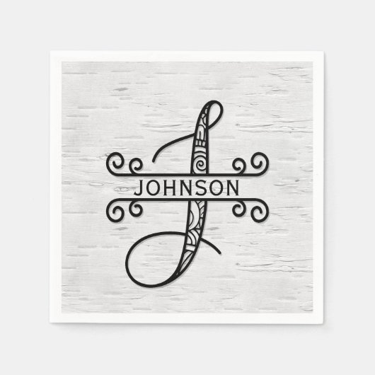 Monogram Letter J met familienaam Servet (Voorkant)