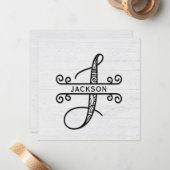 Monogram Letter J met Kaart familienaam Note Notitiekaartje (Voorkant / Achterkant in situ)