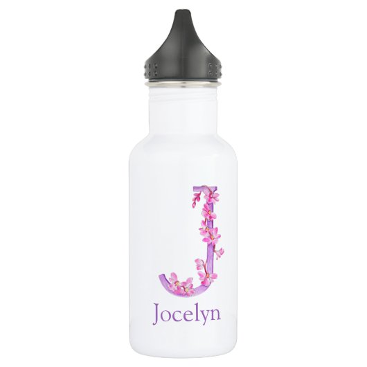 Monogram letter J naam orchidee roze paars Waterfles (Links)