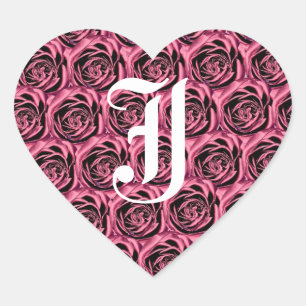 Monogram Letter J Roze Rozen Hart Sticker