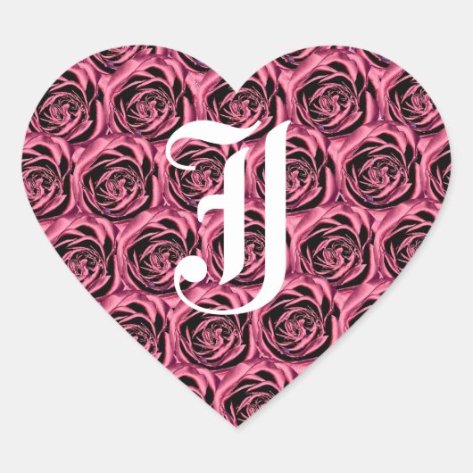 Monogram Letter J Roze Rozen Hart Sticker (Voorkant)