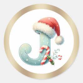 Monogram letter J, Santa hat Kerst sticker
