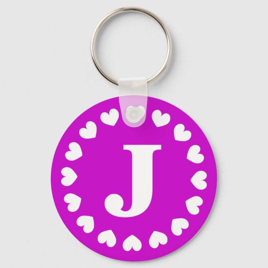 Monogram letter J sleutelhanger met wit liefdeshar (Voorkant)