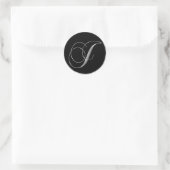 Monogram Letter J Sliver op Black Wedding Seal Ronde Sticker (Tas)
