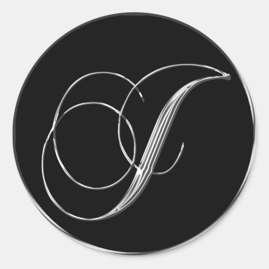 Monogram Letter J Sliver op Black Wedding Seal Ronde Sticker (Voorkant)