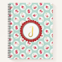 Monogram LETTER J Turquoise Rood Land Bloemen