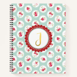 Monogram LETTER J Turquoise Rood Land Bloemen Notitieboek
