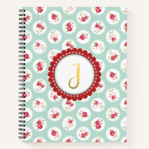 Monogram LETTER J Turquoise Rood Land Bloemen Notitieboek