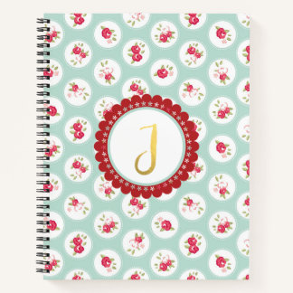 Monogram LETTER J Turquoise Rood Land Bloemen Notitieboek