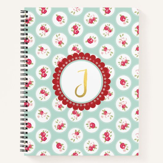 Monogram LETTER J Turquoise Rood Land Bloemen Notitieboek (Voorkant)
