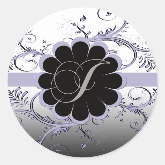 Monogram letter J Violet Ronde Sticker (Voorkant)