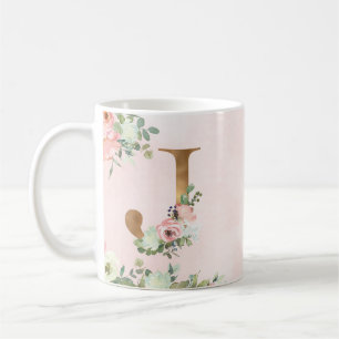 Monogram Letter J Waterverf Floral Coffee Mok