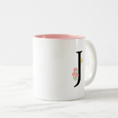 Monogram Letter J Waterverf Roze Roses Modern Tweekleurige Koffiemok (Voorkant rechts)