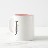 Monogram Letter J Waterverf Roze Roses Modern Tweekleurige Koffiemok (Voorkant links)