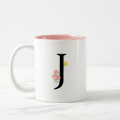 Monogram Letter J Waterverf Roze Roses Modern Tweekleurige Koffiemok (Links)