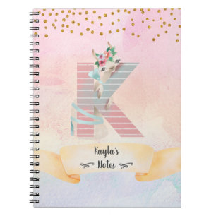 Monogram Letter K Baby Llama Girl Daily Diary Notitieboek
