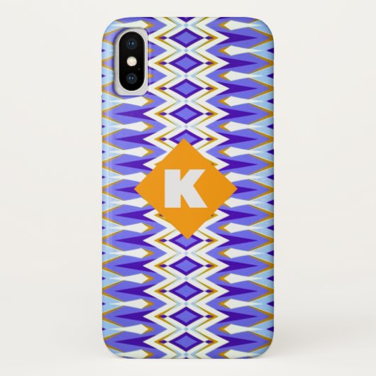 Monogram Letter K Blue en Oranje geometrisch Case-Mate iPhone Case (Achterkant)