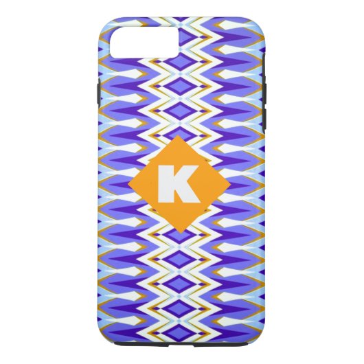 Monogram Letter K Blue en Oranje geometrisch Case-Mate iPhone Case (Achterkant)