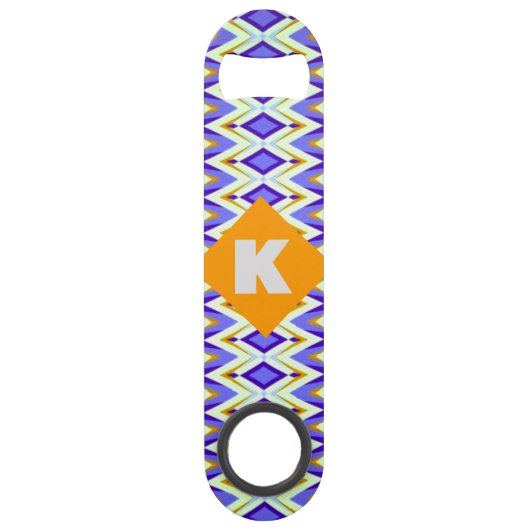 Monogram Letter K Blue en Oranje geometrisch Speed Flessenopener (Achterkant)