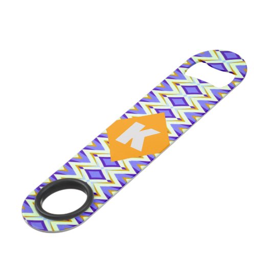 Monogram Letter K Blue en Oranje geometrisch Speed Flessenopener (Achterkant Gekanteld)