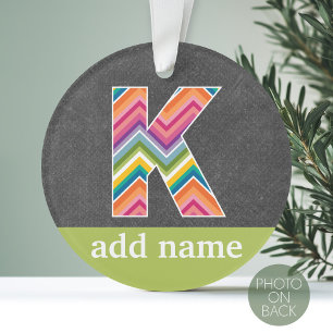 Monogram Letter K - Chalkboard en Bright Chevrons Ornament