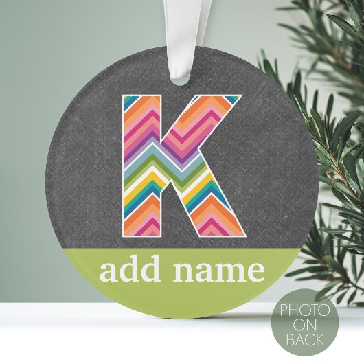 Monogram Letter K - Chalkboard en Bright Chevrons Ornament