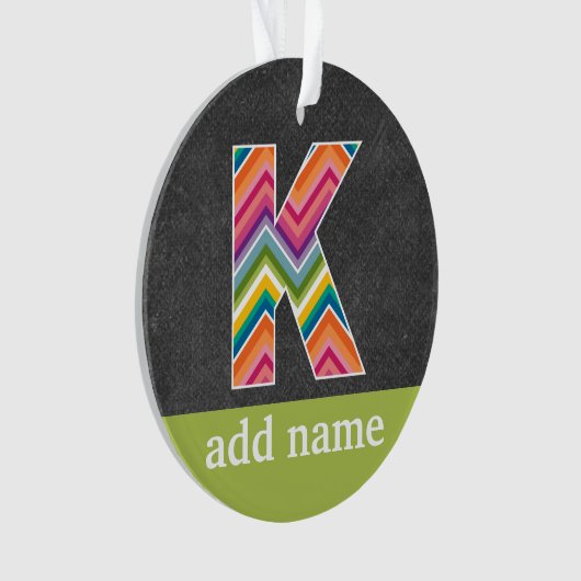 Monogram Letter K - Chalkboard en Bright Chevrons Ornament (voorkant)