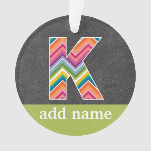 Monogram Letter K - Chalkboard en Bright Chevrons Ornament (voorkant)