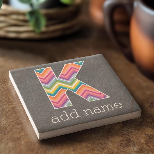 Monogram Letter K - Chalkboard en Bright Chevrons Stenen Onderzetter