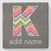 Monogram Letter K - Chalkboard en Bright Chevrons Stenen Onderzetter (Voorkant)