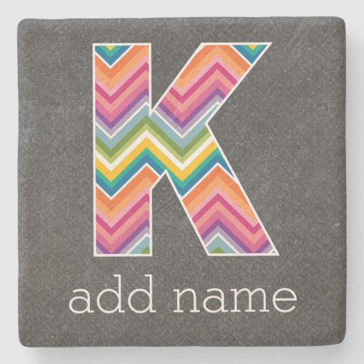 Monogram Letter K - Chalkboard en Bright Chevrons Stenen Onderzetter (Voorkant)