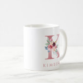 Monogram Letter K Floral Waterverf Coffee Mok (Voorkant rechts)