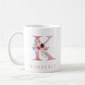Monogram Letter K Floral Waterverf Coffee Mok (Links)