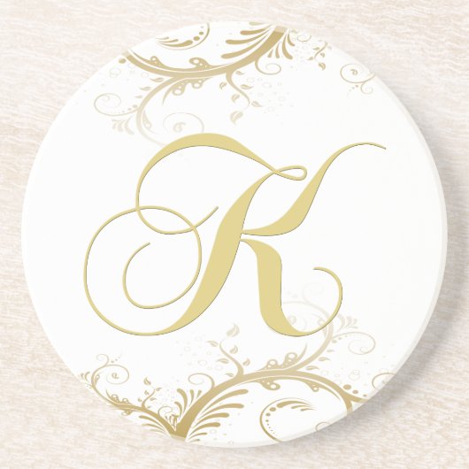 Monogram Letter K Golden Wines Zandsteen Onderzetter (Voorkant)